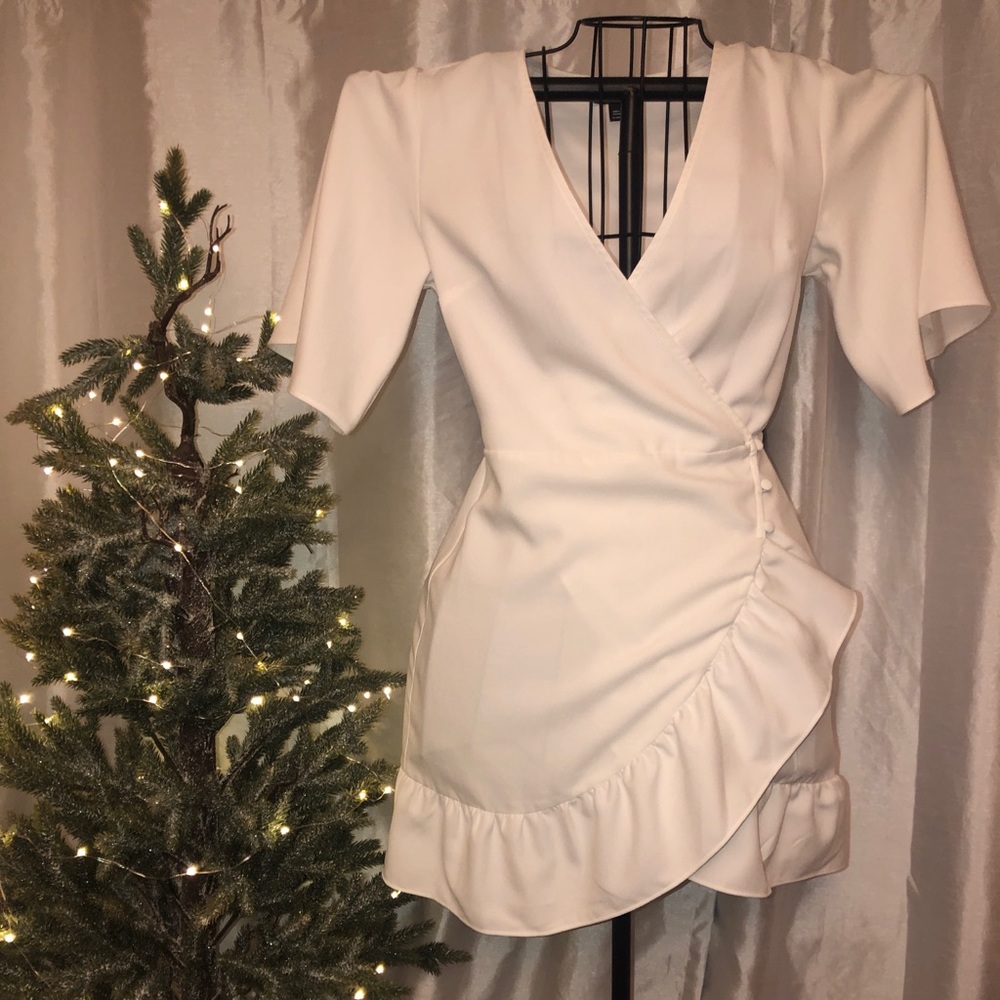 Top shop—Casual, white wrap dress.
